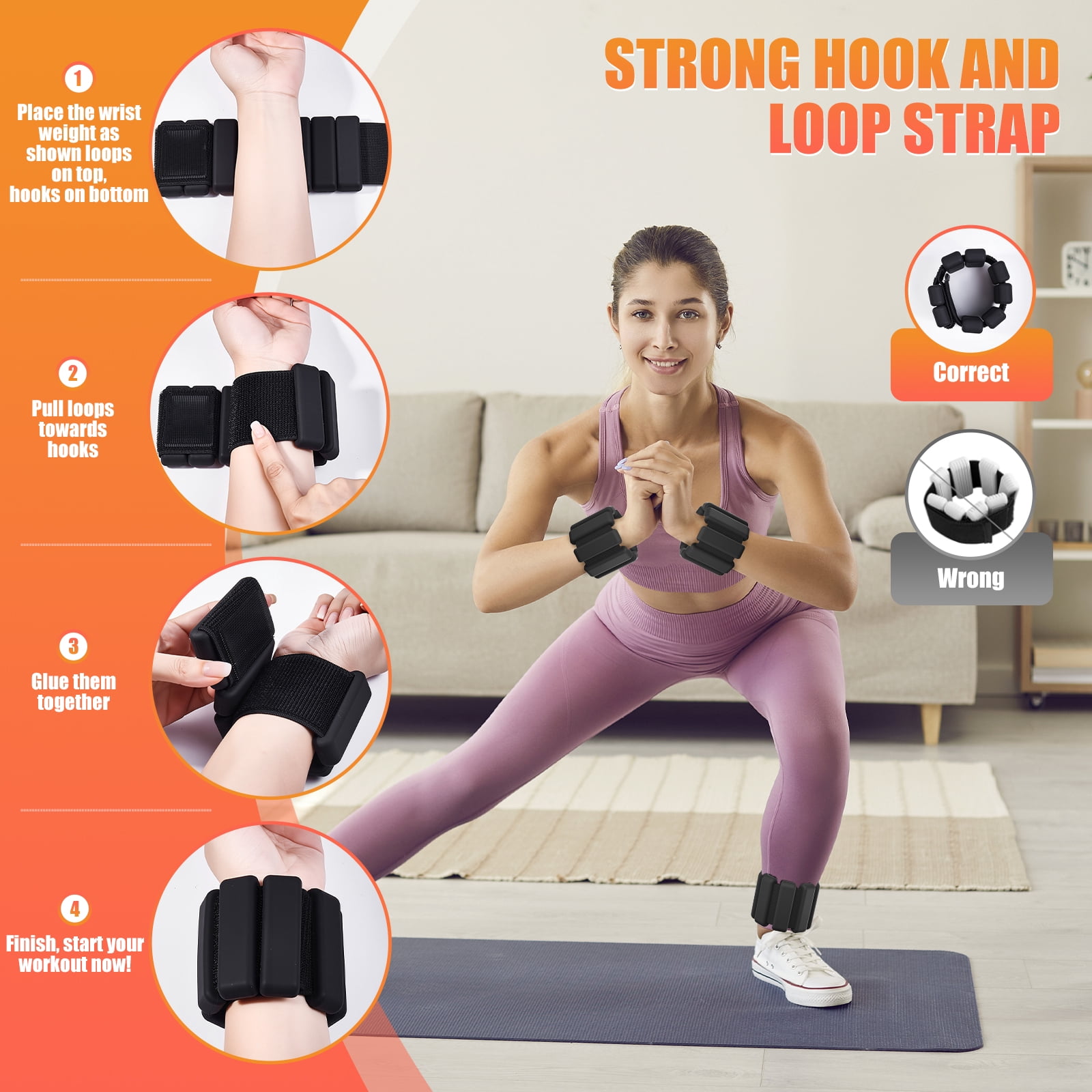 Ankle Weight Wrist Weight 2 Pack (1lb Each) Adjustable Arm and Leg Weight Suitable for Women and Men Pilates Gym Yoga Aerobic Strength Training(Black)