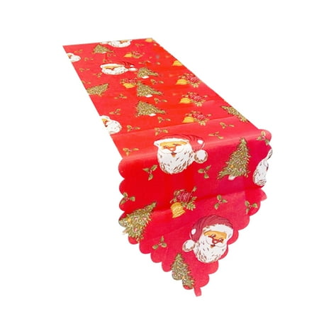 

dianhelloya Christmas Table Runner Santa Claus/Tree/Bells/Flower Print Rectangle Seasonal Heat Insulation Polyester Xmas Themed Print Winter Dining Table Cloth for Kitchen