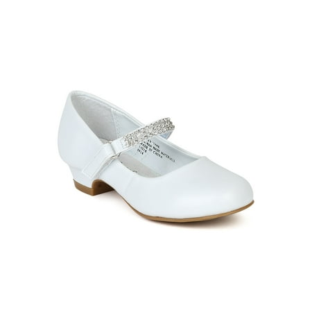 Western Rhinestone White Leather - Little Angel Daisy-759E New Girl Round Rhinestone Strap Kiddie Heel Pump
