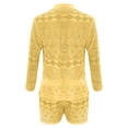 thumbnail image 5 of ZVNAΖH Men's Lace 2-Piece Set Geometric Crochet Long Sleeve Mandarin Collar Shirt & Shorts Summer Beach Vacation Outfit, 5 of 5
