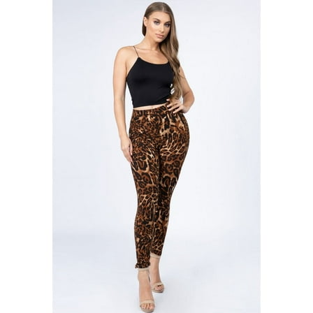 K-Cliffs One Size Women's Classic Animal Leopard Print Peach Skin Leggings, Polyester, Color; Brown