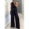 thumbnail image 3 of Women's Elegant Satin Outfits Cowl Neck Sleeveless Tank Tops with High Waist Wide Leg Pants for Cocktail Party Wedding and Formal Evening Black S, 3 of 8