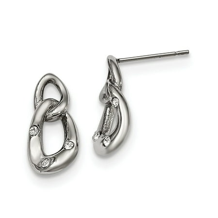 Silver Crystal Loop - Roy Rose Jewelry CHISEL Stainless Steel Polished Two Loop 3 Crystal Dangle Earrings