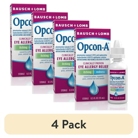 (4 pack) Opcon-A Eye Allergy Relief Drops for Itchy Red Eye Relief with Antihistamine & Redness Reliever, 0.5 fl oz