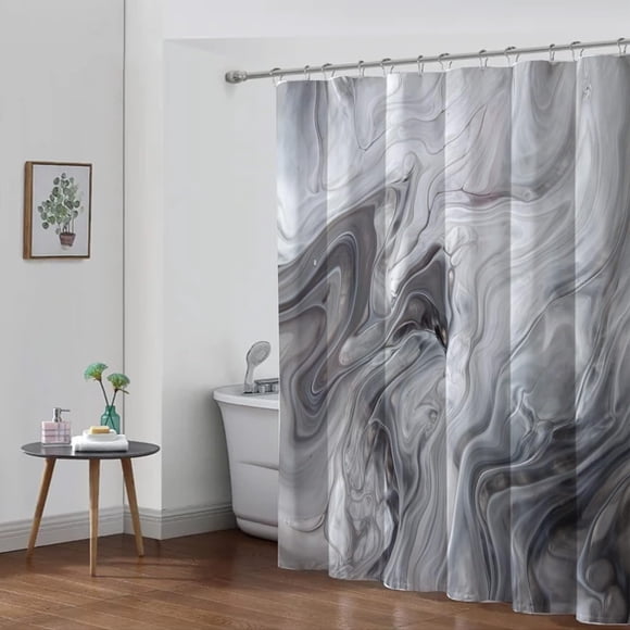 Black and White Marble Texture Bathroom Shower Curtains Set,Luxury Bath Curtain Sets with 12Hooks 72X72In,Waterproof Fabric