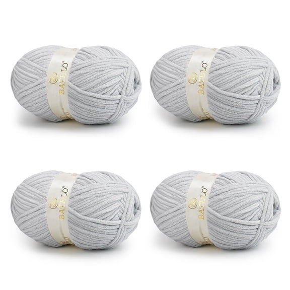BATELO Chenille Yarn for Crocheting & Knitting 880 Yards, Soft Thick Fluffy Bulky Blanket Yarn, 4 Pack of 10.5oz(Blue Gray)