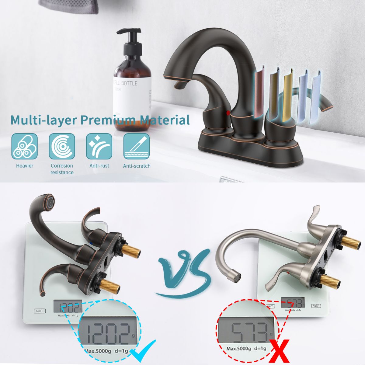 Bathroom Faucet 2-Handle Oil Rubbed Bronze with Aerator, Swan Style 4-inch Centerset Vanity Sink with Pop-Up Drain and Supply Hoses