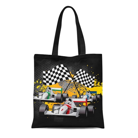 ASHLEIGH Canvas Tote Bag Driver Car Racing Go Cart Checkered Flags Goal Graffiti Reusable Shoulder Grocery Shopping Bags Handbag