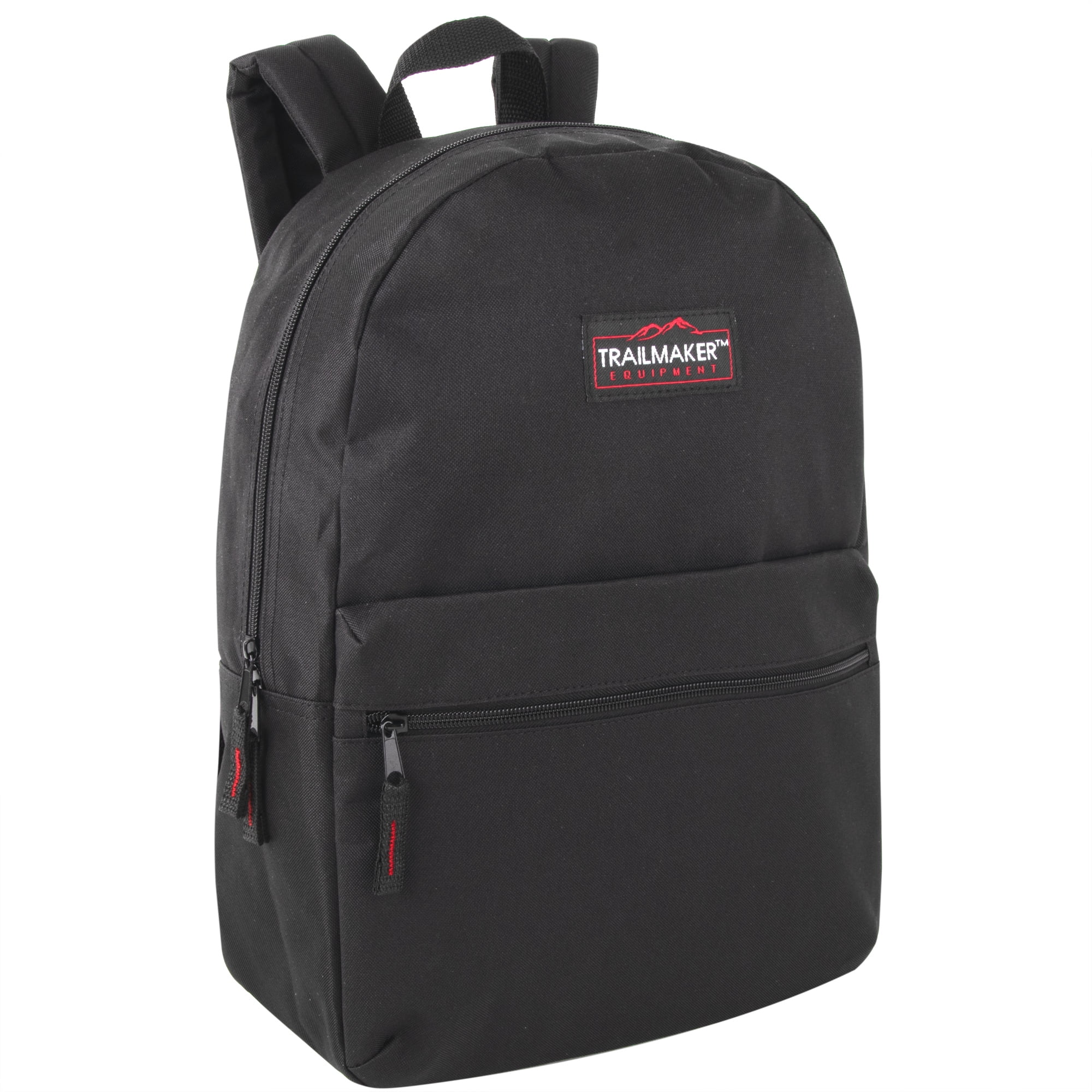Classic Solid Color 17 Inch Backpack with Front Zipper Accessory Pocket, Dual Zipper Closure & Padded Shoulder Straps for Work, Office, Gym, Sports, Travel, Commute & Recreation in Black