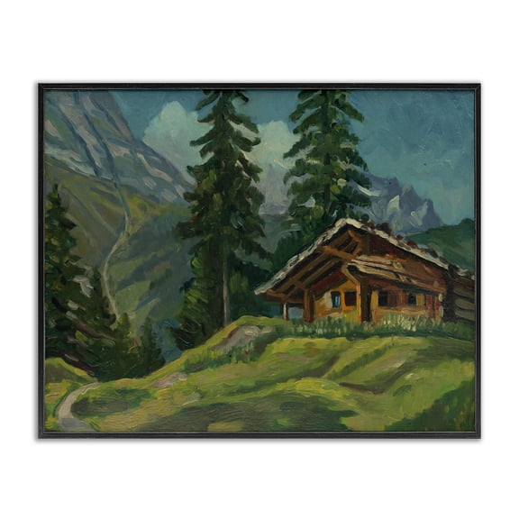 Cabin At Base Of Mountain Black Framed Giclee Art, design by Lettered and Lined