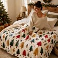 thumbnail image 5 of Cififendec Christmas Multi Color Tree Print Fleece Throw Blanket, 59.05"×51.18", Soft Plush Blanket with Xmas Tree Patterns for Bed Sofa Holiday Lounging, 5 of 7