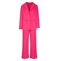 qolati Women's 2 Piece Blazer Sets Open Front Blazer Jackets High Waisted Wide Leg Work Pants Suit Set Business Dressy Casual Outfits