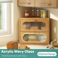 thumbnail image 5 of Corner Bread Box for Kitchen Countertop, 2 Tier Corner Bread Box, Bamboo Wood Large Capacity Bread Storage Bin with Acrylic Wavy Door Panel, 5 of 16