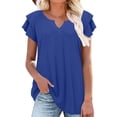 thumbnail image 1 of Yuyuzo Womens T-Shirts Ruffle Short Sleeve Notch V Neck Solid Color Casual Tops Loose Fitted Basic Tunics, 1 of 7