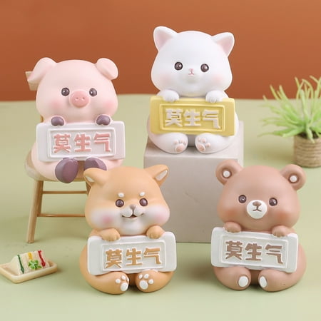 Animal Statue Mini Resin Cute Bear Pig Figurine  Micro Landscape Home Decor  No Angry Animal Garden Statue for Micro Landscape