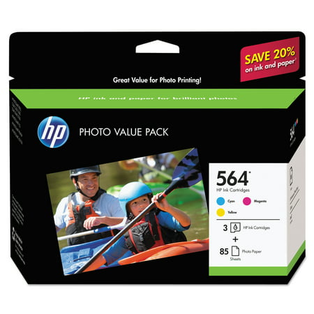 HP 564 Cyan/Magenta/Yellow Ink Cartridges with Photo Paper and Cards, 3-Pack