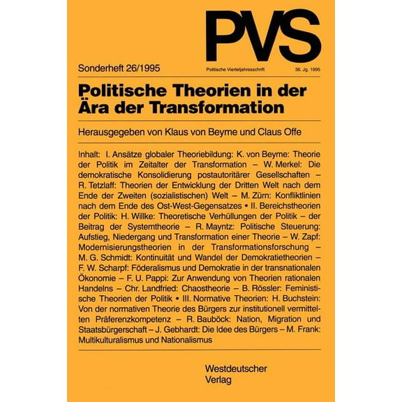Politische Vierteljahresschrift Sonderhe Politische Theorien in Der Ära Der Transformation, Book 26, (Paperback)