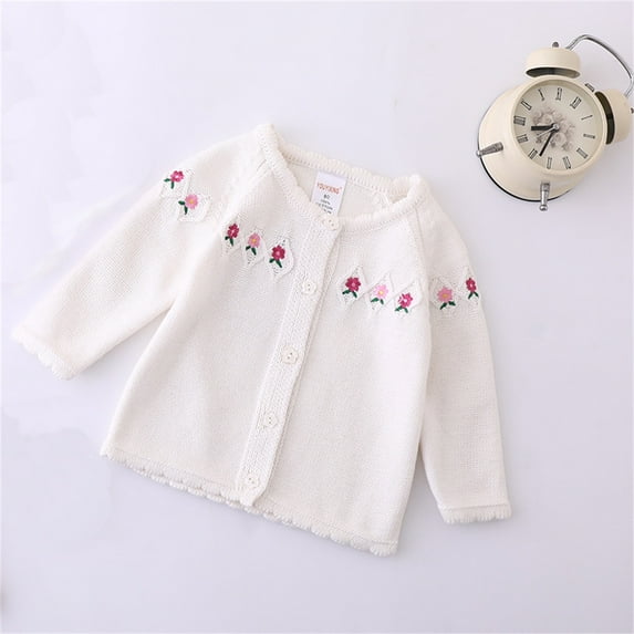Baby Toddler Girls Sweaters Cardigans Button Closure Jacket - Cotton Cable Knit Cardigan for Spring Fall,White,2-3 Years