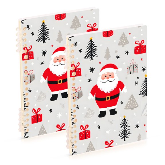 FORMRS 1-Subject Spiral Notebook 8" x 5" College Ruled 60 Refillable Sheet A5 Hard Cover, 2 Pack, Gray Christmas Santa