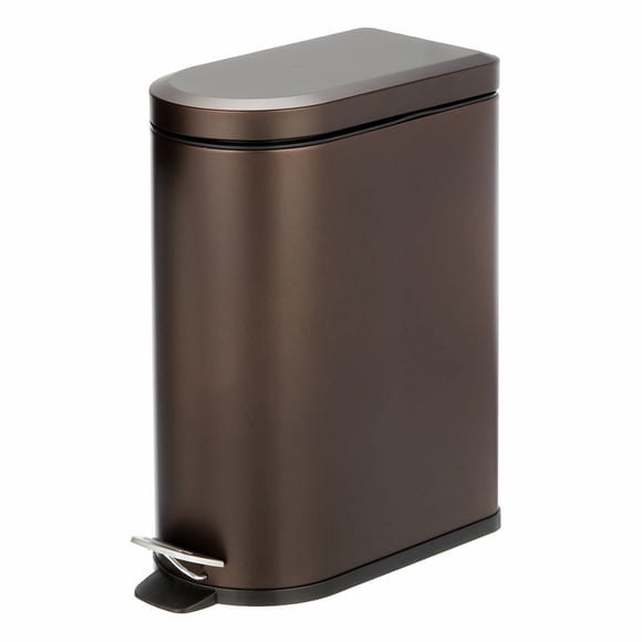 mDesign Small 2.6 Gallon/10 Liter Stainless Steel Metal Step Trash Can Garbage Bin for Bathroom, Bedroom, Home Office, D-Shape Tr