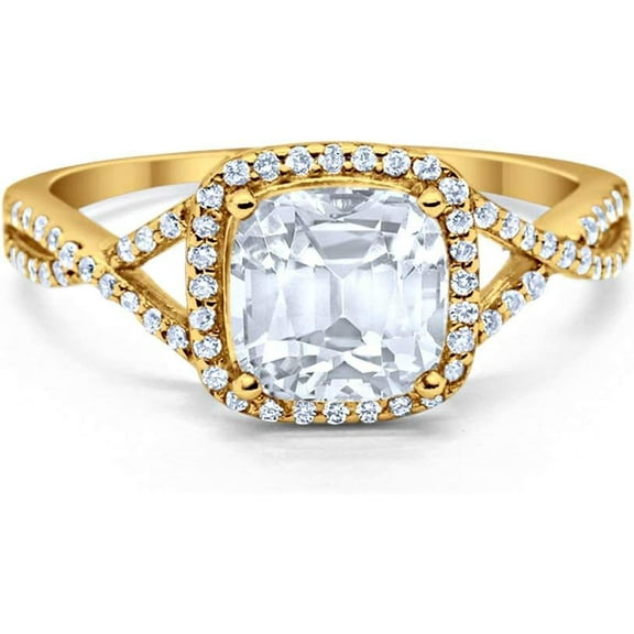 Divine Creation 2.00 Ct Cushion Cut White Diamond Wedding Engagement Halo Ring 14K Yellow Gold Plated 925 Sterling Silver For Women's -4