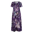 thumbnail image 2 of Daeful Robe à Manches Courtes Robe d'Été Col Rond Robes Dames Bohème Ample Imprimé Teinture sur Nœuds Violet 2TG, 2 of 9