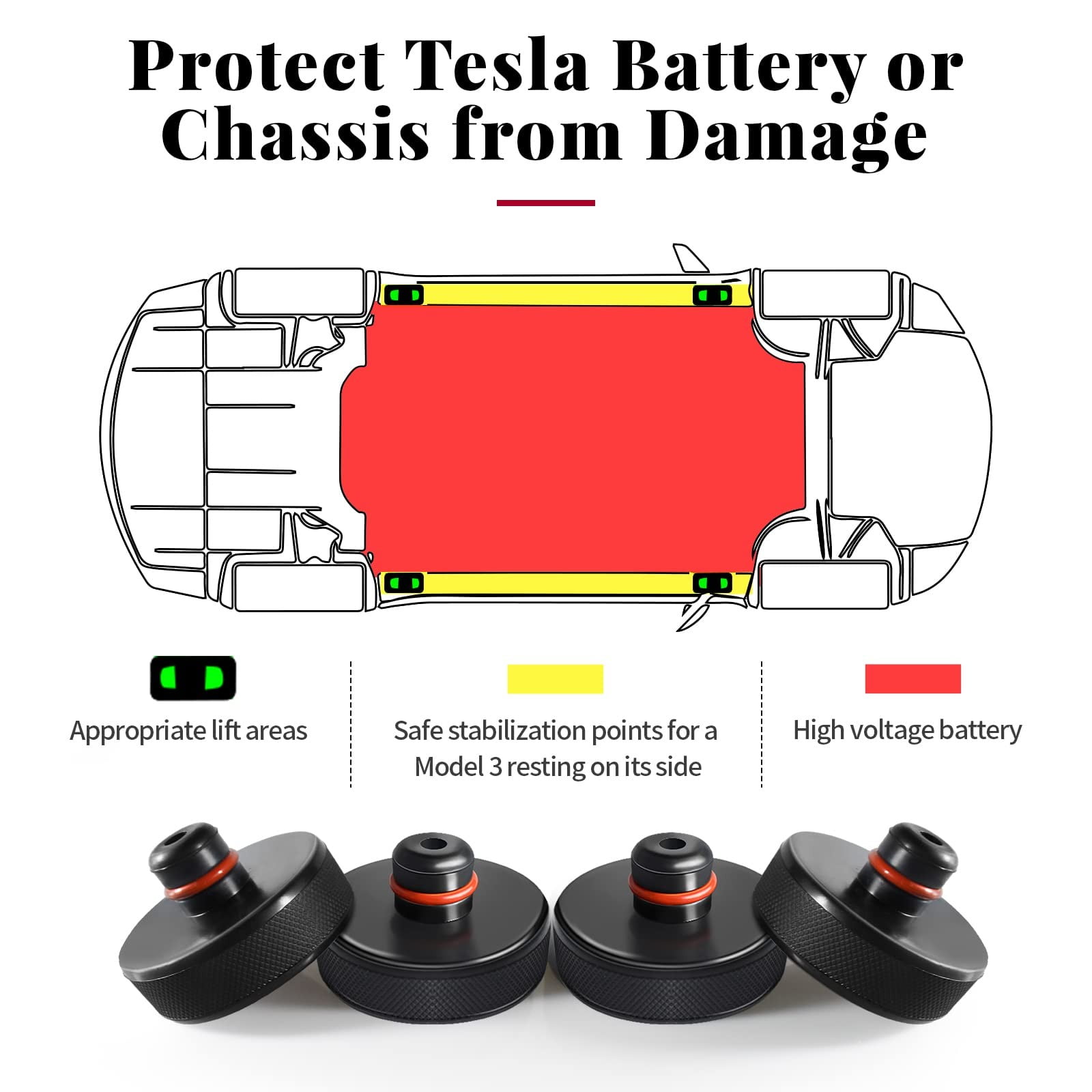 Crane jack pad suitable for Tesla Model 3/S/X/Y, 4-piece with storage box and accessories-