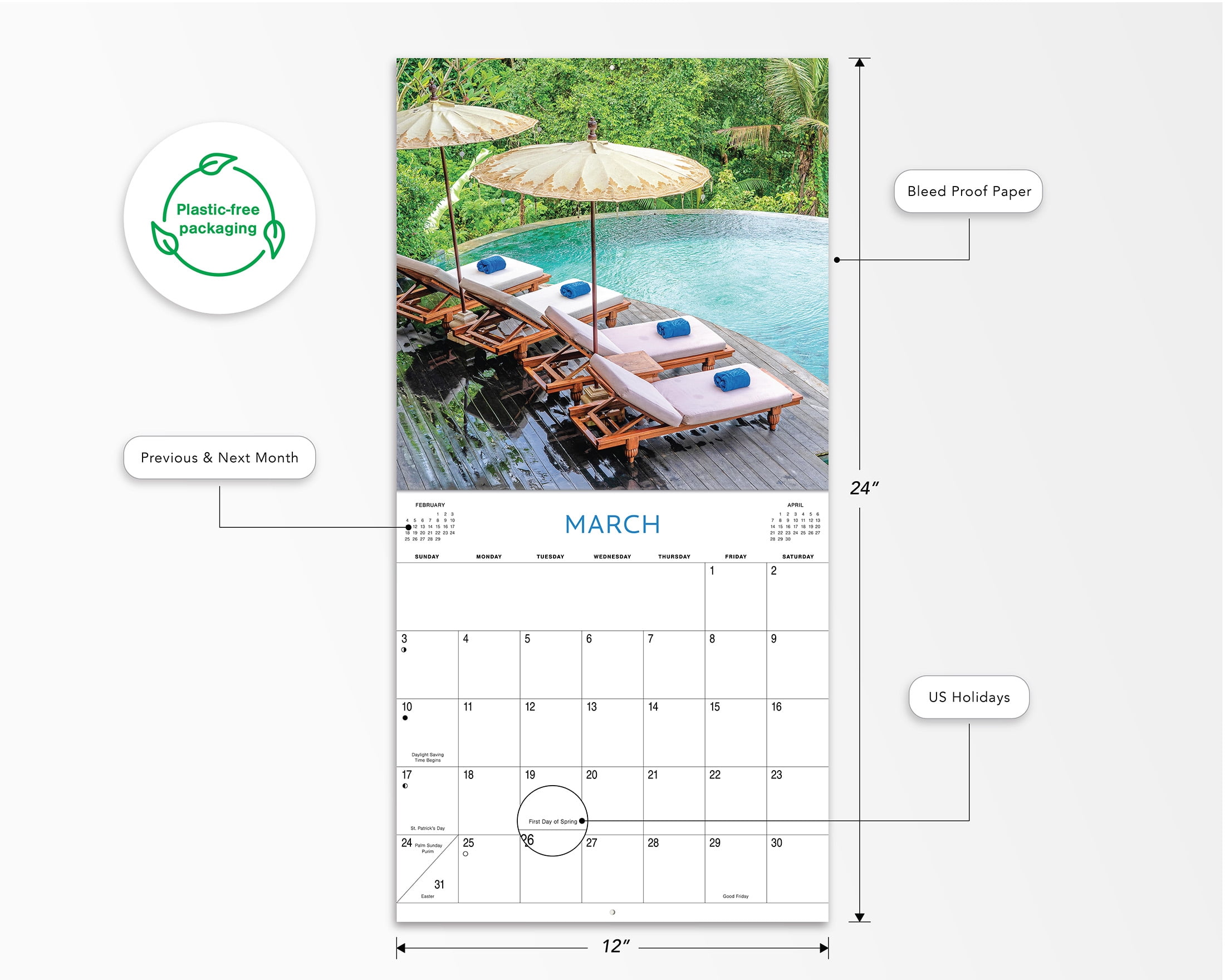 2024-12 Month Cal- Tropical Getaways 12x12 Hanging Wall Calendar by DaySpring
