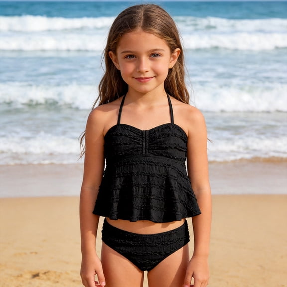 WELOIJEVBE 2 Piece Swimsuit for Girls Casual Comfy Stretchy Halter Neck Bikini Set Kids Girls Bathing Suit Girls' Swimwear 7-8 Years