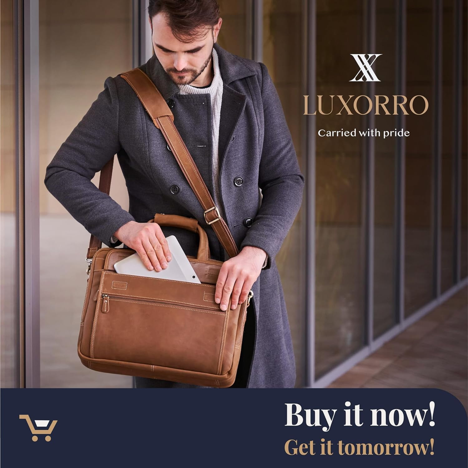 Full Grain Leather Briefcase for Men Handcrafted Fits 15.6 Laptop Light Brown Walmart
