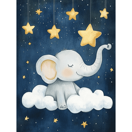 Cute Elephant and Stars Wall Art/Canvas Print, Suitable for Nursery Decor, Bedroom Decor, Living Room Decor, Kids Room Decor, and Baby Room Decor