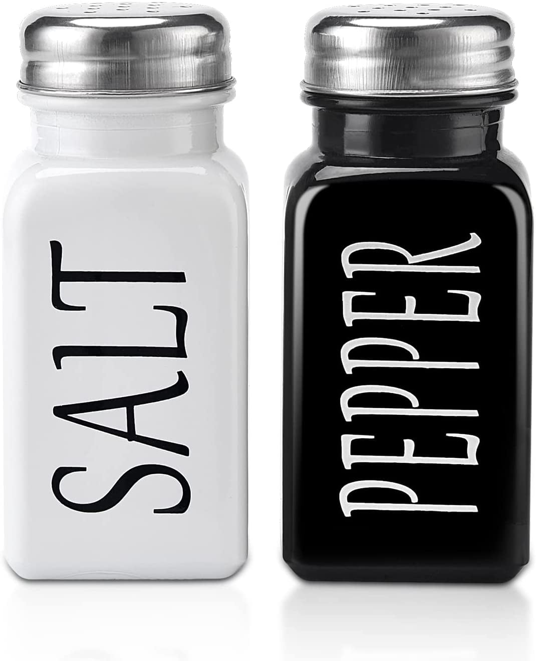 Salt and Pepper Shakers, Glass Shaker Set with Stainless Steel Lid, Cute Salt and Pepper Shakers for the Kitchen, Black & White