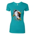 thumbnail image 2 of Torn Ripped Eagle Claws Animal Lover Womens Slim Fit Junior Tee, Tahiti Blue, Small, 2 of 3