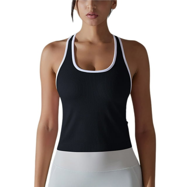 ohmzyzo Workout Tank Top for Women Seamless Racerback Cropped Tops Ribbed Knit Slim-Fit Athletic Yoga Running Tops