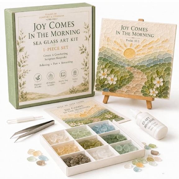 Psalms of Comfort & Strength Sea Glass Art Kit, Christian DIY Craft Kit with Inspirational Bible Verse Design, Religious Gift for Women, Faith Home Decor Wall Art(F)