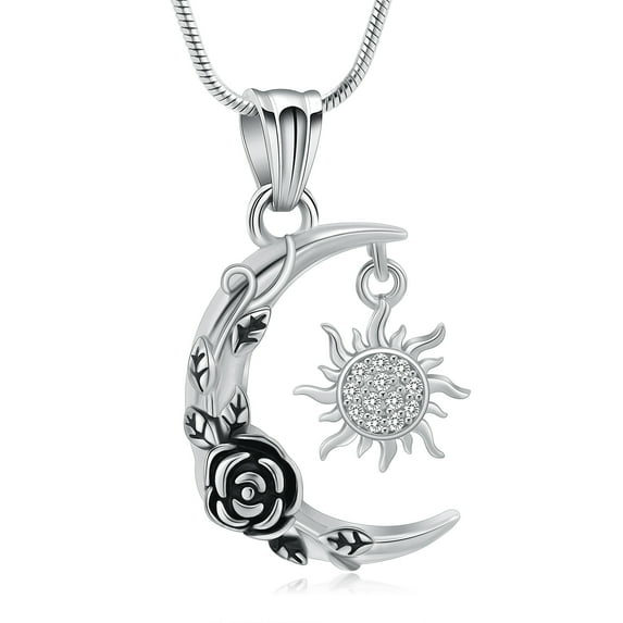 Moon and Sun Cremation Jewelry for Ashes Urn Neckless Lockets for Human Ashes Pet Ashes Holder Urn Pendants with Chain - Silver