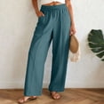 thumbnail image 2 of larppty Women Linen Pants Straight Wide Leg Casual Palazzo Pants with Pockets High Elastic Drawstring Waist Long Loose（Dark Green， XXL）, 2 of 9