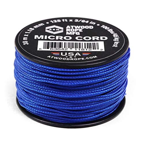 Atwood Rope MFG Tactical Nylon/Polyester Micro Utility Cord 1.18mm X 125ft Reusable Spool | Fishing Gear, Jewlery Making, Camping Accessories (Royal Blue)