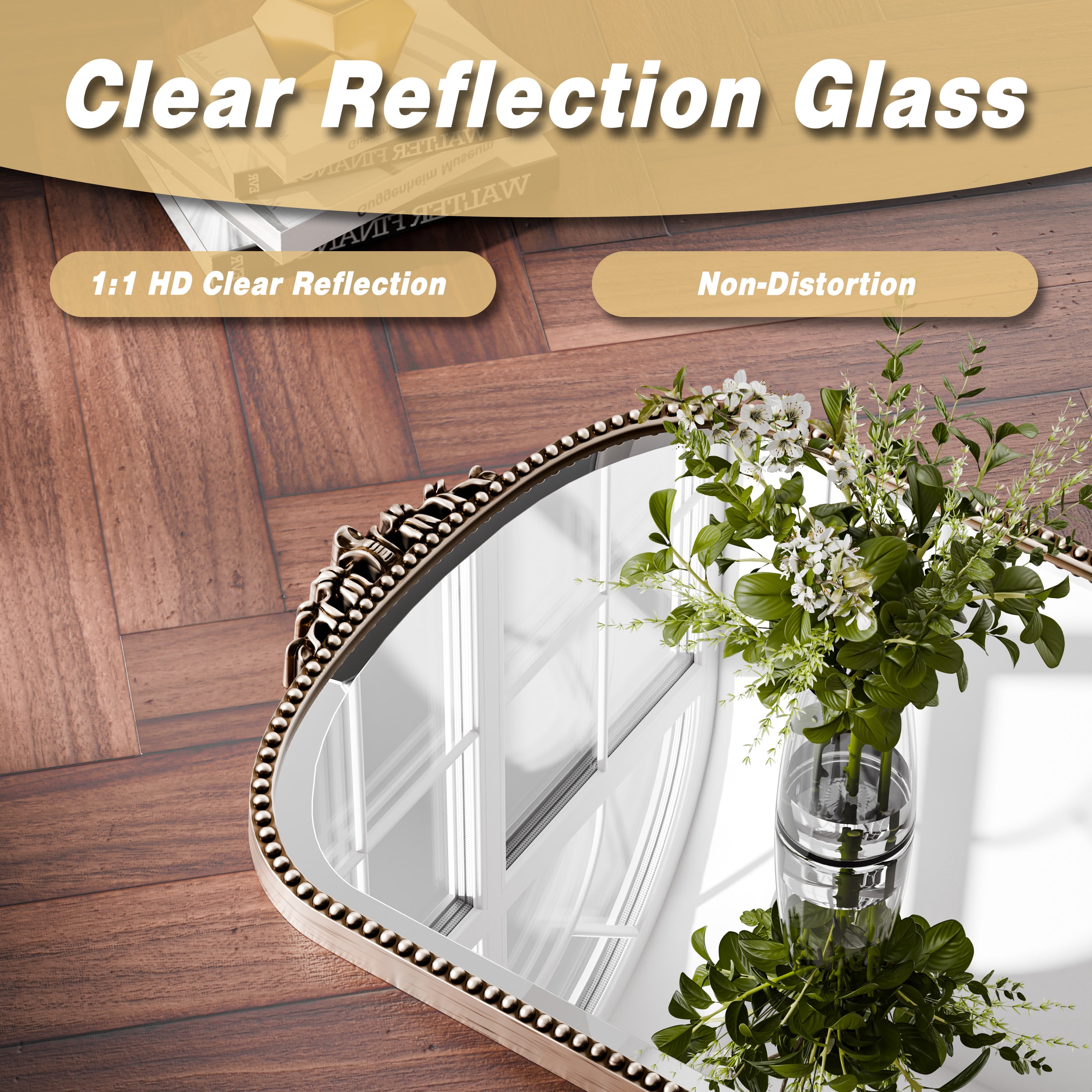 GRAHMCY 40"x 28" Arched Bathroom Mirror Hanging Vanity Mirror Decor Wall Mirror, Antique Silver