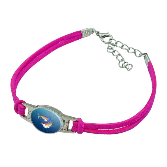Blue Marlin Swimming in Ocean Novelty Suede Leather Metal Bracelet