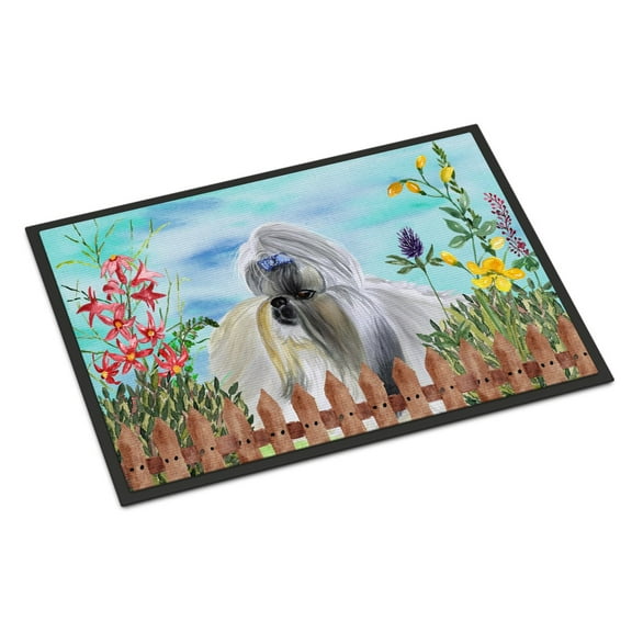 Carolines Treasures CK1228MAT Shih Tzu Spring Door Mat Indoor Rug or Outdoor Welcome Mat 18x27 Doormat  27"L x 18"W