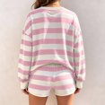 thumbnail image 4 of Casual Sets Striped for Womens 2 Piece Long Sleeve Henley V Neck Top and Shorts Fashion Lounge Set Outfits Pink M, 4 of 5