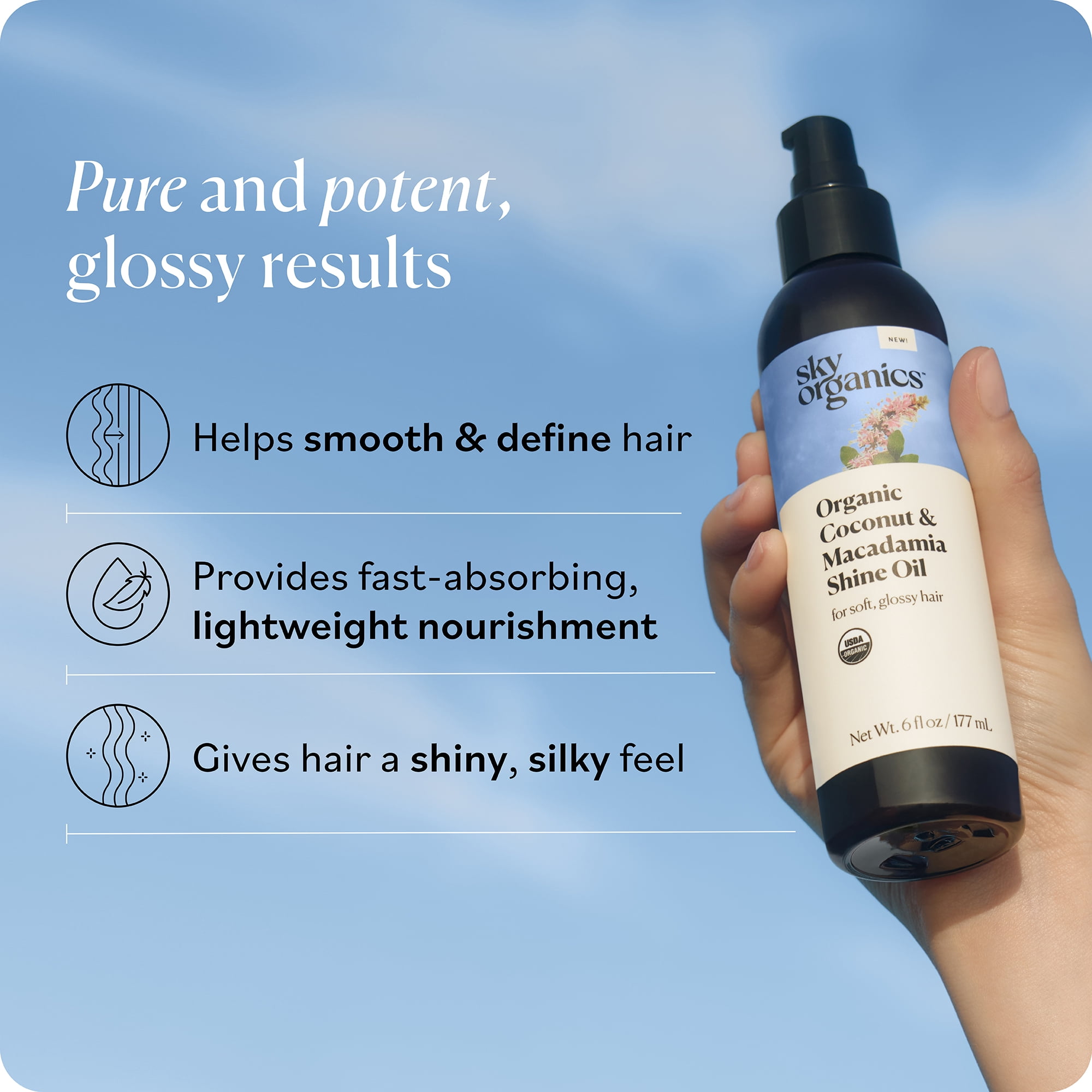Sky Organics Organic Coconut and Macadamia Hair Shine Oil, 6 fl oz
