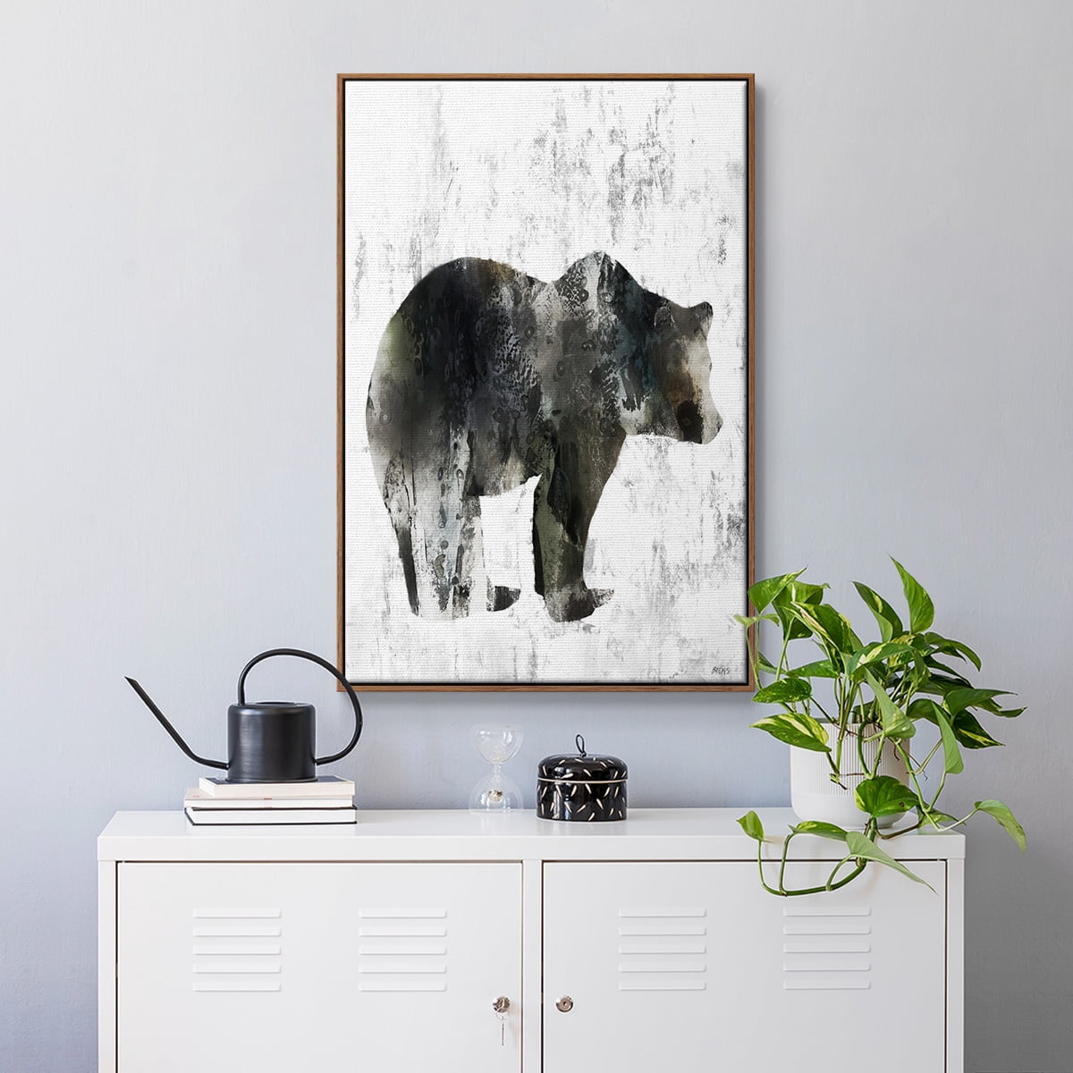 Bear Totem Framed Premium Gallery Wrapped Canvas - Ready to Hang - 17 x 25 - Walnut Floating Frame
