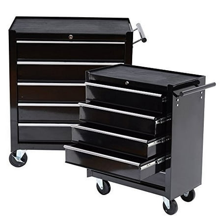 tenive rolling tool cabinet tool chest 24 inch wide 5 drawers tool roller  cabinet chest tool box storage chest with wheels- black