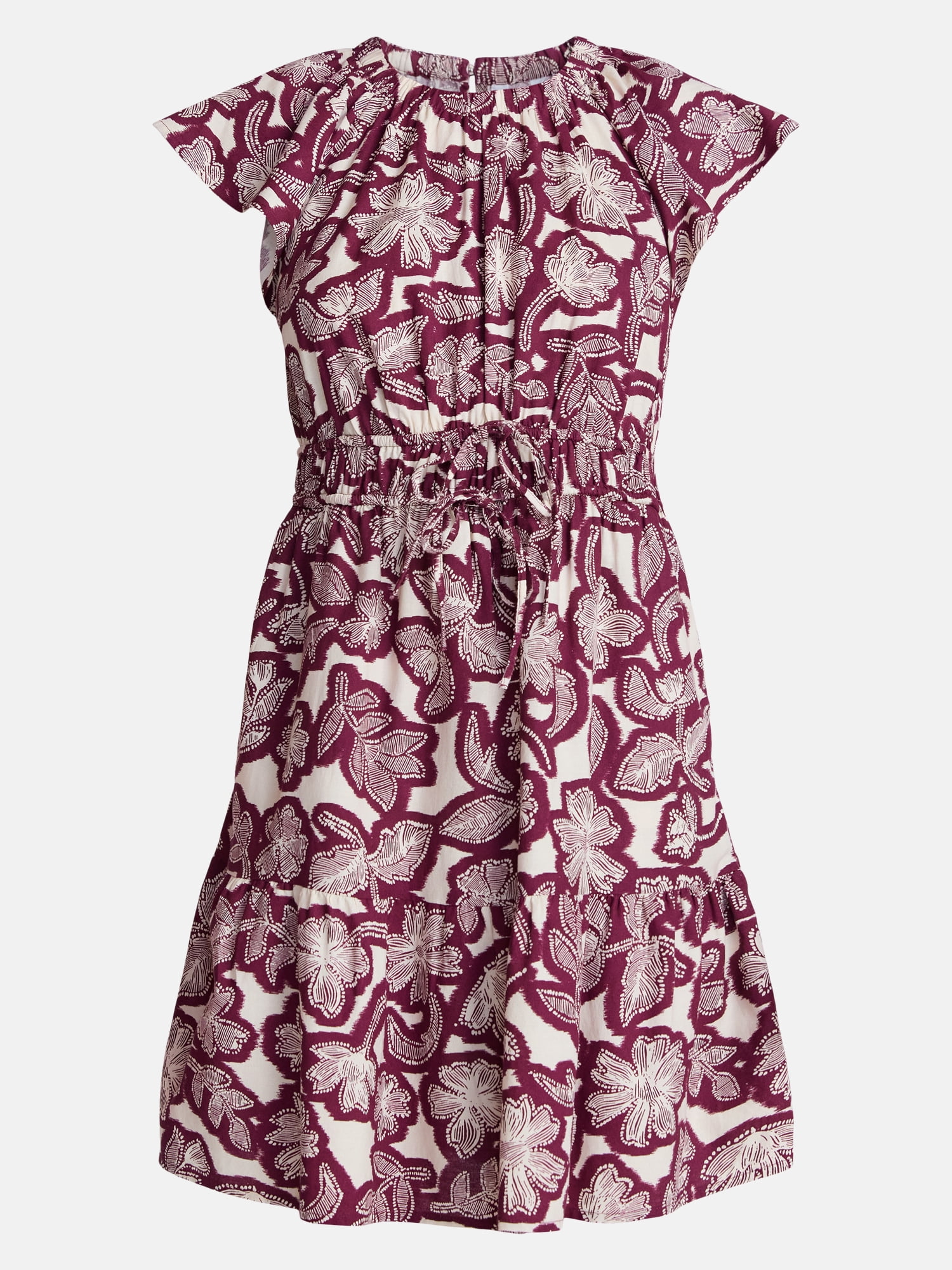 Time and Tru Women's Cinched Waist Mini Dress with Flutter Sleeves, Sizes XS-XXXL