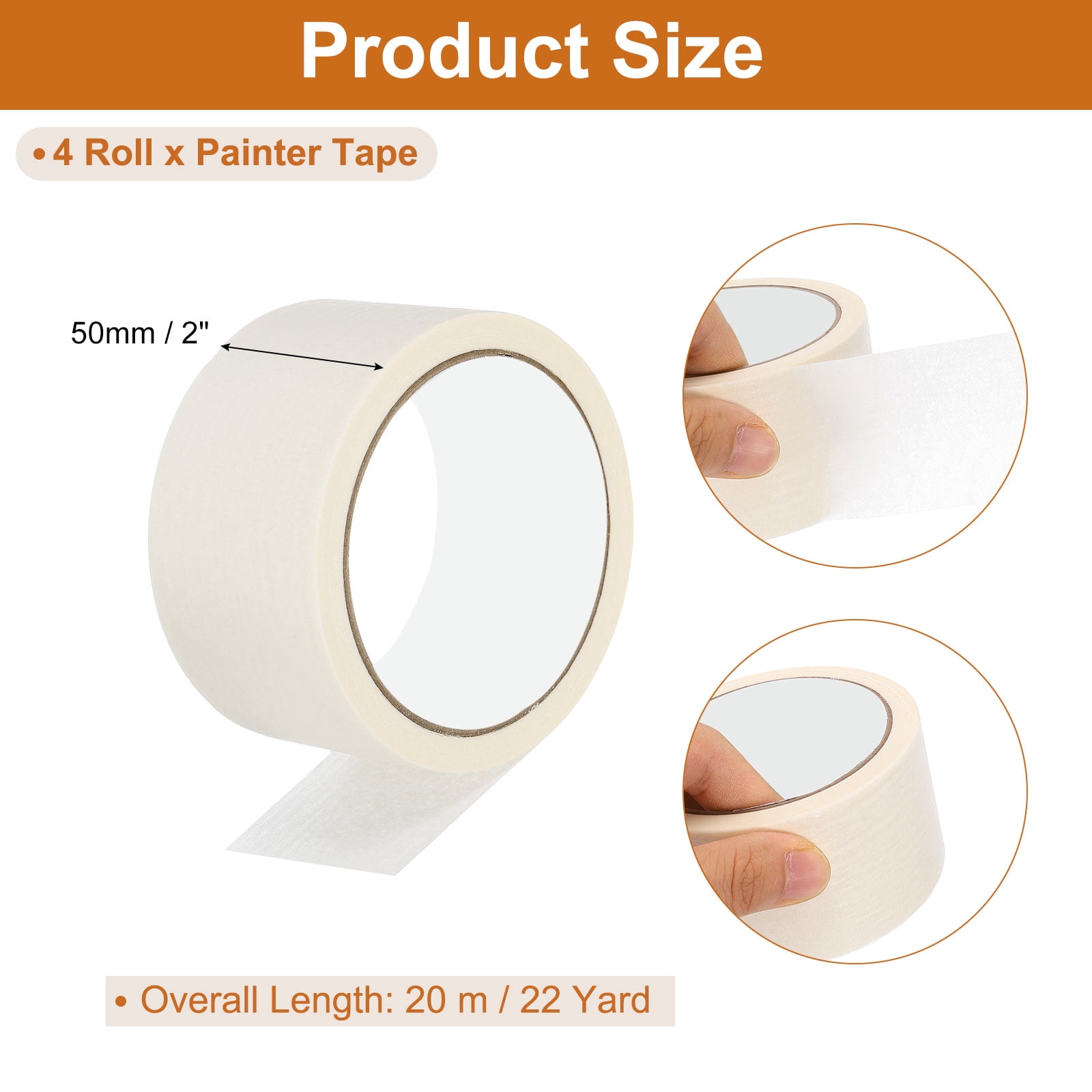 Uxcell Painters Tape, 4 Roll 22 Yard x 2 Inch Multi-Surface Adhesive No Residue Masking Master Tape, Beige