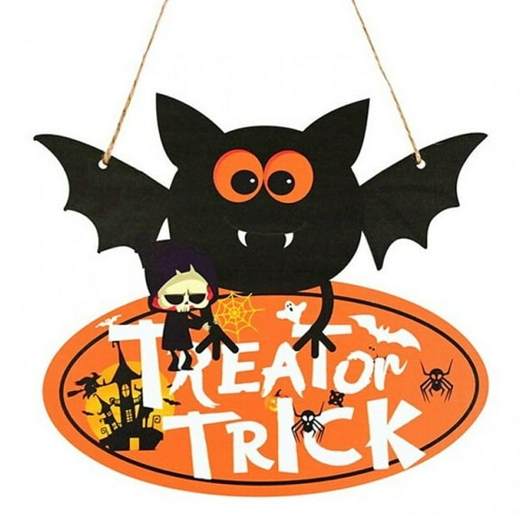 Halloween Hanging Door Decoration Halloween Pumpkin Hanging Trick or Sign with 3d Bat Wall Sticker for Halloween Party Decoration