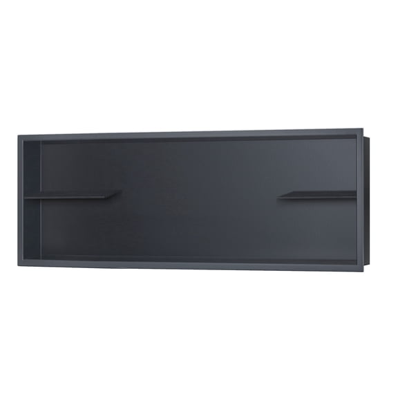 12-in x 36-in Ultra-thin Frame Recessed Stainless Steel Shower Niche with 2-Accessory Shelves Gun Metal Black