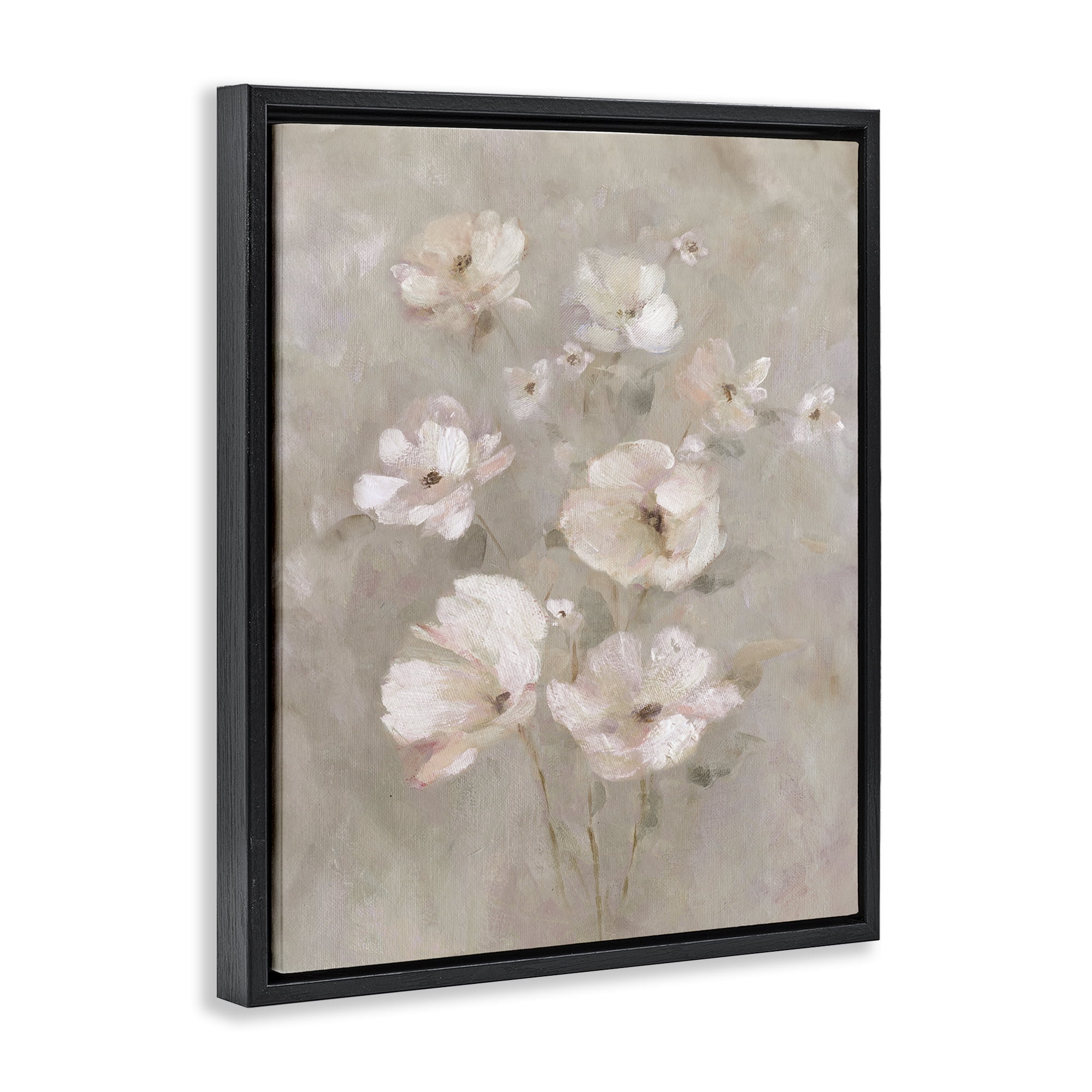 Stupell Industries Blush Florals over Beige Black Framed Floater Canvas Wall Art, design by Carol Robinson